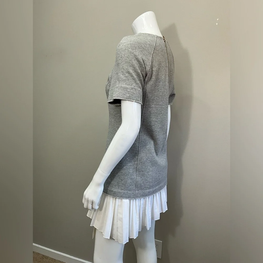 10 Crosby Derek Lam Layered Pleated Hem Gray Short Sleeve Tee Dress Top Size 4